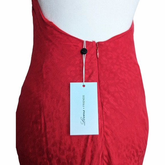 Lovers + Friends Leopard Red Corey Open Back Halter Midi Dress Medium - Picture 6 of 9